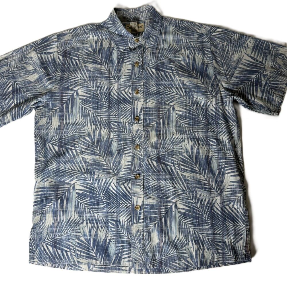 Cooke Street Honolulu Hawaiian Aloha Shirt Men’s M Blue White Palm Leaf Cotton